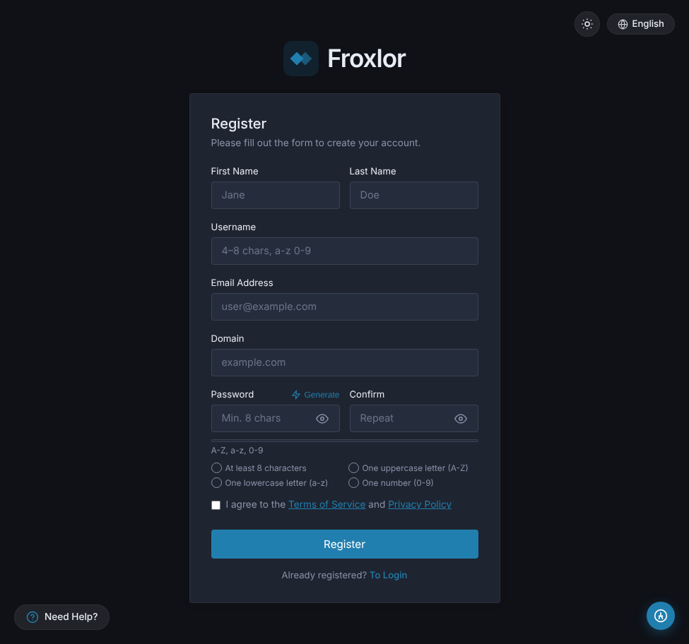 FR-Register Portal Interface